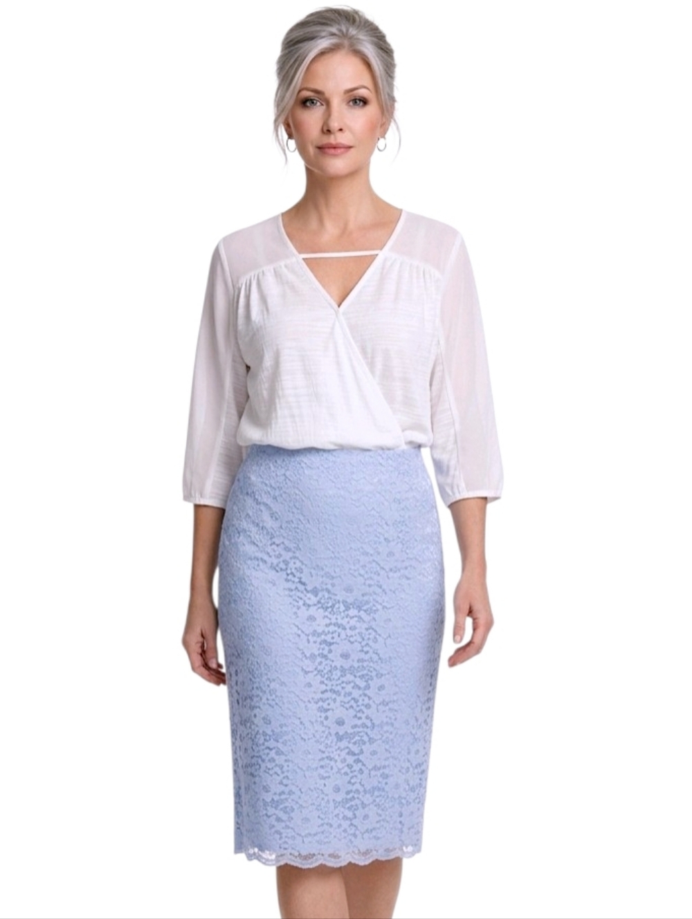The Drop Skyway Blue Elana Lace Midi A-line Skirt Size XXL